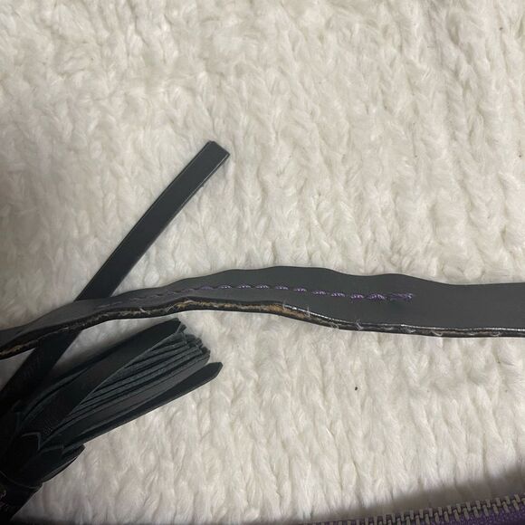 Cole Haan Purple Leather medium Shoulder Bag with black strap and tassel accent - Picture 13 of 13